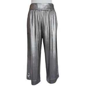 CROSBY Mollie Burch Silver Metallic Wide Leg Crop Pant Size Medium
